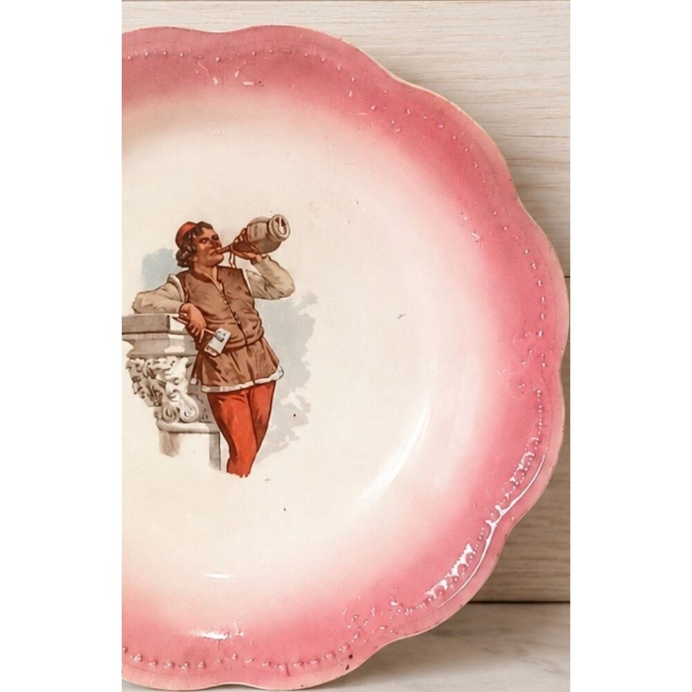 Vintage Pink Scalloped Bowl Colonial Tavern Transferware Primitive Americana Dec